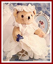 Bridal Bear with crocheted gown, hat, and shoes
